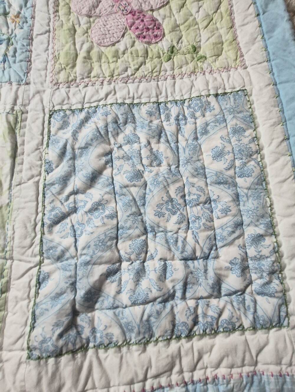 Pottery Barn Pastel Patchwork Floral Quilt in Blue, Pink, Green, Cream - Picture 3 of 10